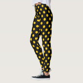 Gelbe Polka-Punkte mit schwarzem Hintergrund Leggings (Links)