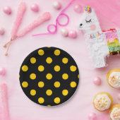 Gelbe Polka-Punkte mit schwarzem Hintergrund Pappteller (Party)
