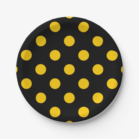 Gelbe Polka-Punkte mit schwarzem Hintergrund Pappteller (Vorderseite)