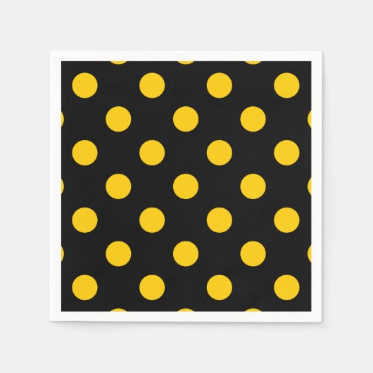 Gelbe Polka-Punkte mit schwarzem Hintergrund Serviette (Vorderseite)
