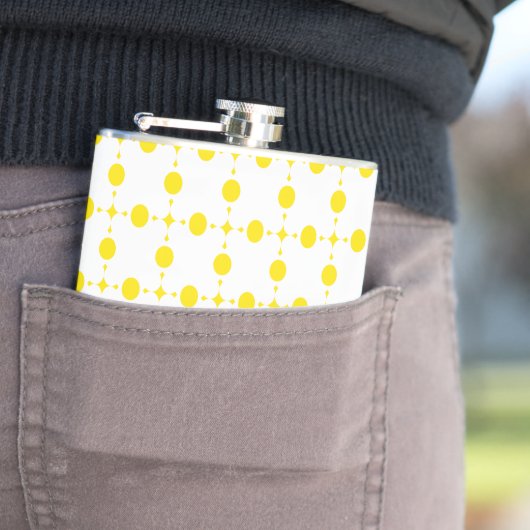 Gelbe Polka-Punkte, Polka-Dottern-Muster, Punkte, Flachmann (Beispiel)