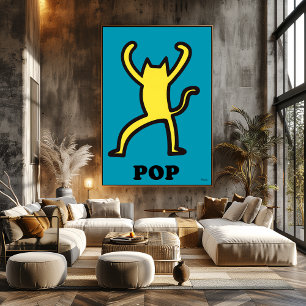 Gelbe Pop-Art-Katze, fette Cartoon-Tier-Silhouette Poster