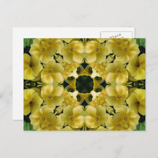 Gelbe Primel-Kaleidoskop-Kunst-Blumen-Postkarte Postkarte (Vorne/Hinten)