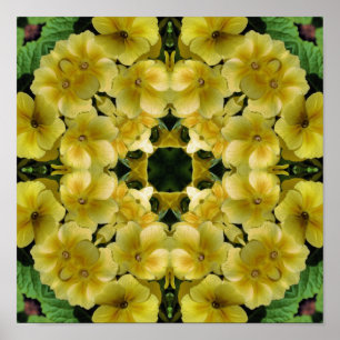 Gelbe Primrose Blume Kaleidoskop Art Poster