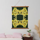 Gelbe Primrose Frühlingsblumen Abstrakt Wandteppich Mit Holzrahmen (Schlafzimmer)