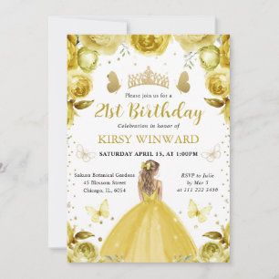 Gelbe Prinzessin mit blondem Haar zum Geburtstag Einladung