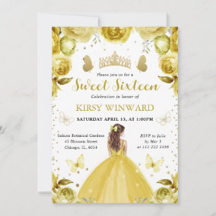 Gelbe Prinzessin mit roten Haaren Sweet 16 Einladung