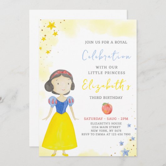 Gelbe Prinzessin zum Geburtstag Einladung (Vorne/Hinten)