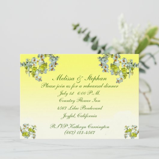 Gelbe Probe Hochzeitsessen Einladung (Stehend Vorderseite)