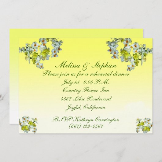 Gelbe Probe Hochzeitsessen Einladung (Vorne/Hinten)