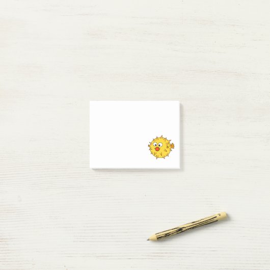 Gelbe Pufferfish Post-it Klebezettel (Auf Schreibtisch)