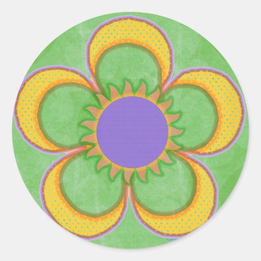 Gelbe Punkt-Blume Runder Aufkleber (Vorderseite)