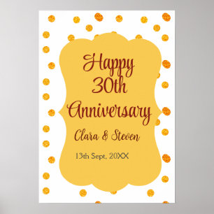 gelbe Punkte glitzern glücklich 30. Hochzeitstag J Poster