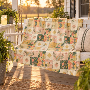Gelbe Quilt-Patchwork-Gingham-Cottagecore-Decke Fleecedecke