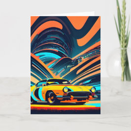 Gelbe Race Car Cinematic Auto Leere Note Card Dankeskarte