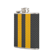 Gelbe Racing Streifen Carbon Fibre Style Flachmann (Links)
