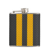 Gelbe Racing Streifen Carbon Fibre Style Flachmann (Vorderseite)