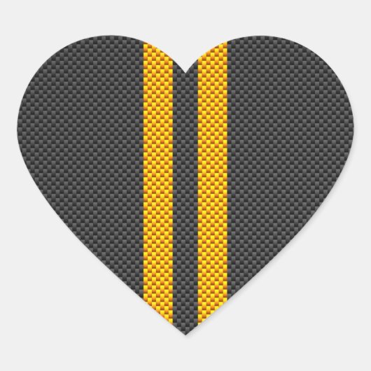 Gelbe Racing Streifen Carbon Fibre Style Herz-Aufkleber (Vorderseite)