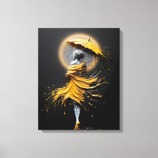 Gelbe Regenschirm-Silhouette in Impasto-Technik Leinwanddruck