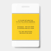 Gelbe registrierte Krankenschwester Caduceus Fotov Ausweis (Rückseite)