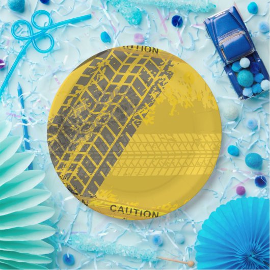 Gelbe Reifenwarnung Pappteller (Party)