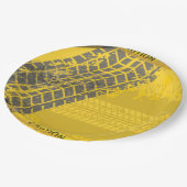 Gelbe Reifenwarnung Pappteller (Schrägansicht)