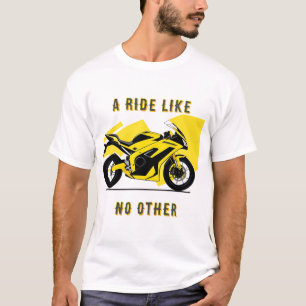 Gelbe Rennmotorrad- und Fahrerillustration T-Shirt