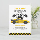 Gelbe Rennstrecke Kinder Jungen Geburtstag Einladung (Stehend Vorderseite)