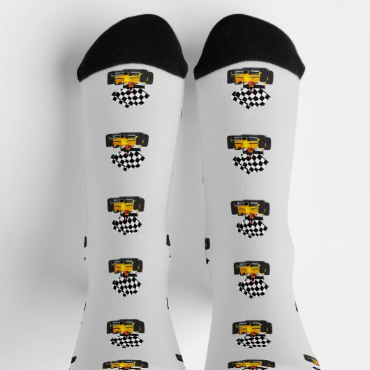 Gelbe Rennwagen - Schachtel-Flag-Sport Socken (Oben)