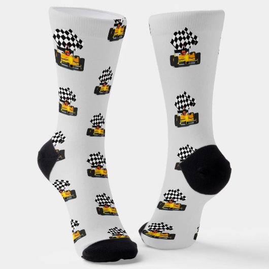 Gelbe Rennwagen - Schachtel-Flag-Sport Socken (Gewinkelt)