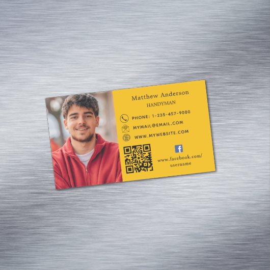 Gelbe Reparaturen Foto QR Code Handyman Magnetische Visitenkarte (Beispiel)