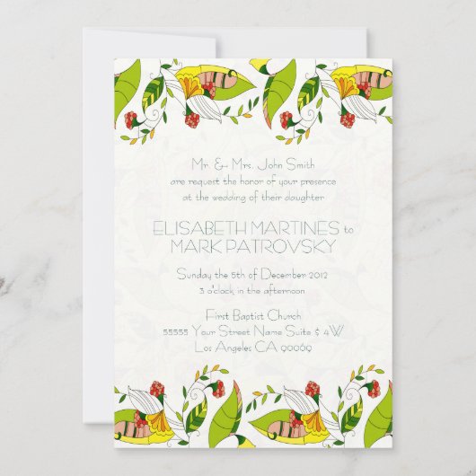 Gelbe Retro Abstrakte Blumenzange Einladung (Rückseite)