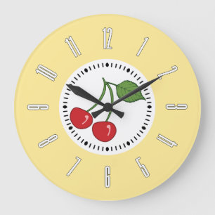 Gelbe Retro Kirsche Große Wanduhr