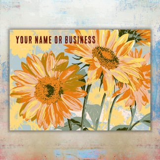 Gelbe Retro-Sonnenblume Florale Marken-QR-Code Visitenkarte
