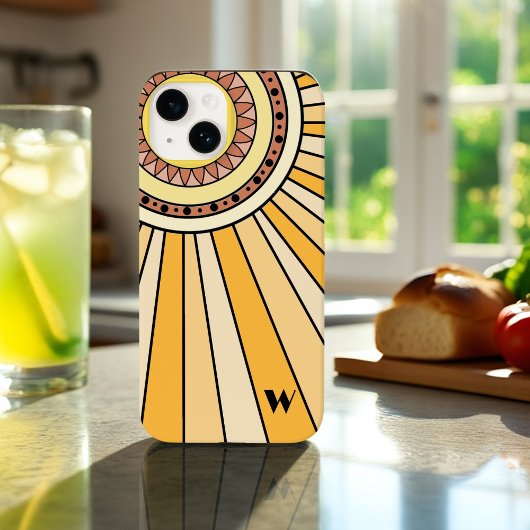 Gelbe Retro-Sonnenstrahlen Eigener Monobuchstabe Case-Mate iPhone Hülle