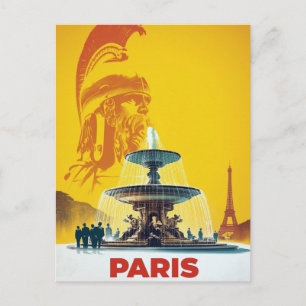 Gelbe römische Statue und Brunnenkunst in Paris Postkarte