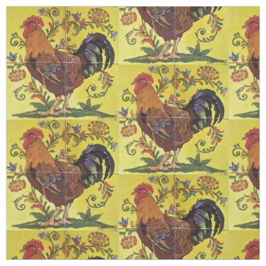 Gelbe Rooster Hühnergeflecht Folklorefabrik Stoff (Muster)