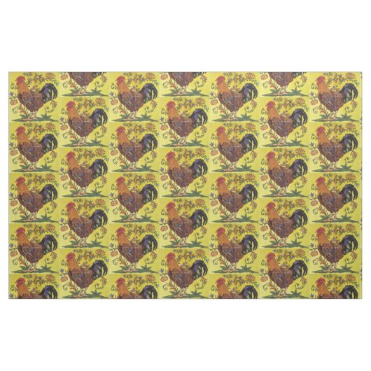 Gelbe Rooster Hühnergeflecht Folklorefabrik Stoff (Fat Quarter (45,7 x 55,9 cm))