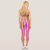Gelbe Rosa Artdeco Regenbogen Streifen Capri Leggings (Rückseite)