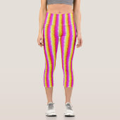 Gelbe Rosa Artdeco Regenbogen Streifen Capri Leggings (Vorderseite)