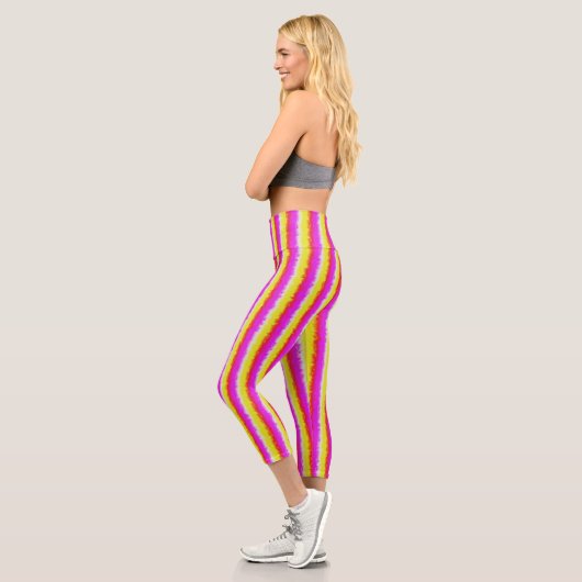 Gelbe Rosa Artdeco Regenbogen Streifen Capri Leggings (Links)