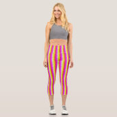 Gelbe Rosa Artdeco Regenbogen Streifen Capri Leggings (Vorderseite)