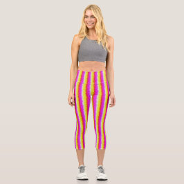 Gelbe Rosa Artdeco Regenbogen Streifen Capri Leggings