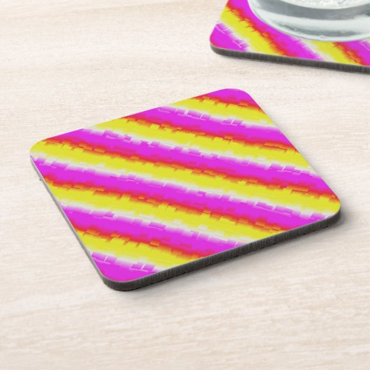 Gelbe Rosa Artdeco Regenbogen Streifen Getränkeuntersetzer (Linke Seite)