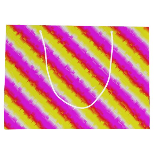 Gelbe Rosa Artdeco Regenbogen Streifen Große Geschenktüte (Rückseite)