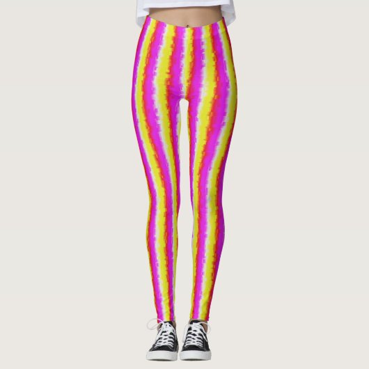 Gelbe Rosa Artdeco Regenbogen Streifen Leggings (Vorderseite)