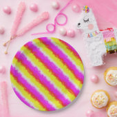 Gelbe Rosa Artdeco Regenbogen Streifen Pappteller (Party)