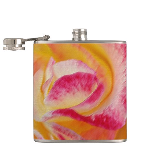 Gelbe rosa Blätter Flachmann (Geöffnet)