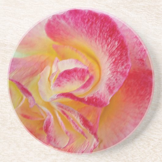 Gelbe rosa Blätter Sandstein Untersetzer (Vorne)
