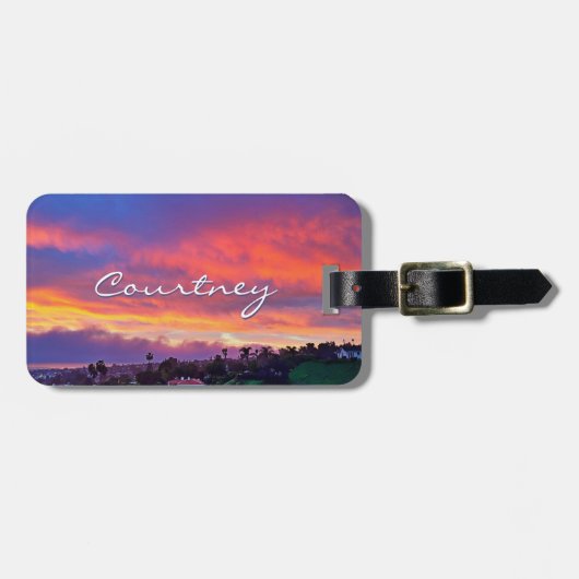 Gelbe rosa blaue Wolken Sonnenuntergang Foto Gepäckanhänger (Vorderseite horizontal)